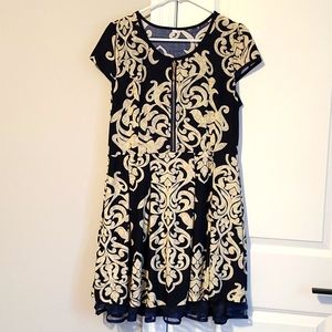 Ladies Dress / tunic , size Xl, blue and gold with a mesh ruffle beneath,